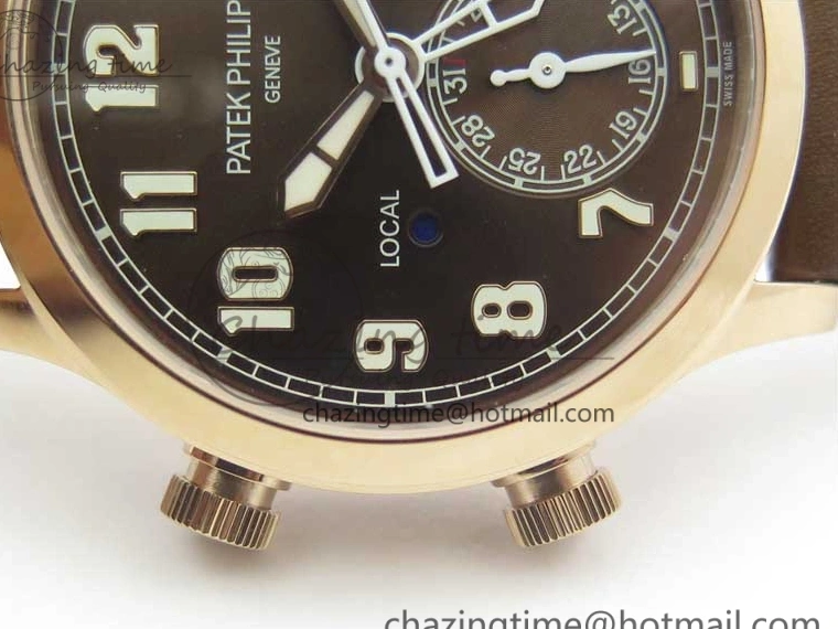 MIROTIME 1219 Calatrava 5524R Pilot Travel Time RG GRF Brown Dial on Brown Leather Strap MIYOTA TopPick 7155